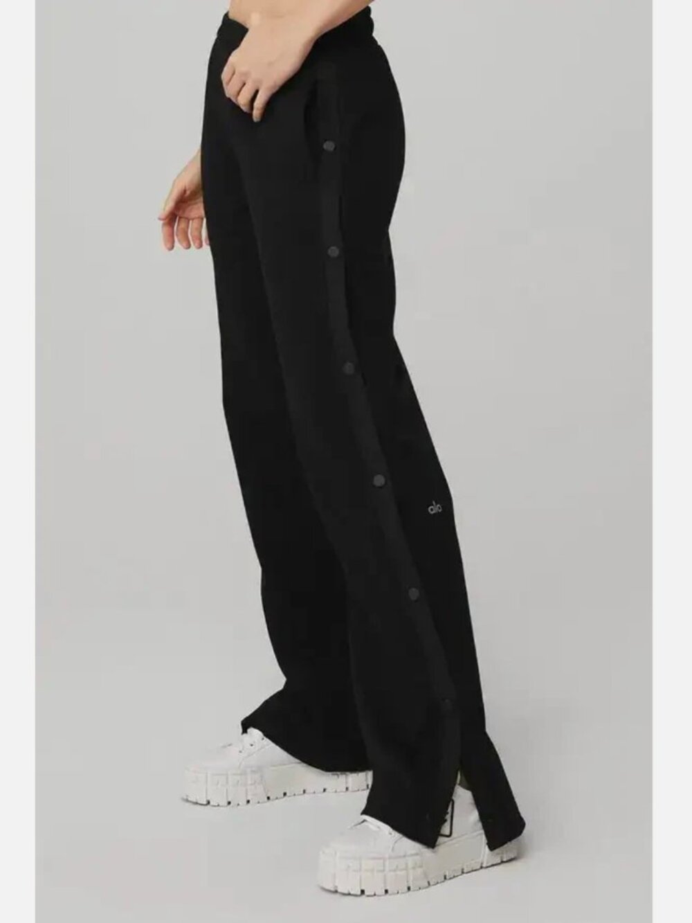 Alo Yoga Courtside Tearaway Snap Black Pant Straight-Leg Sweatpants Lounge S
